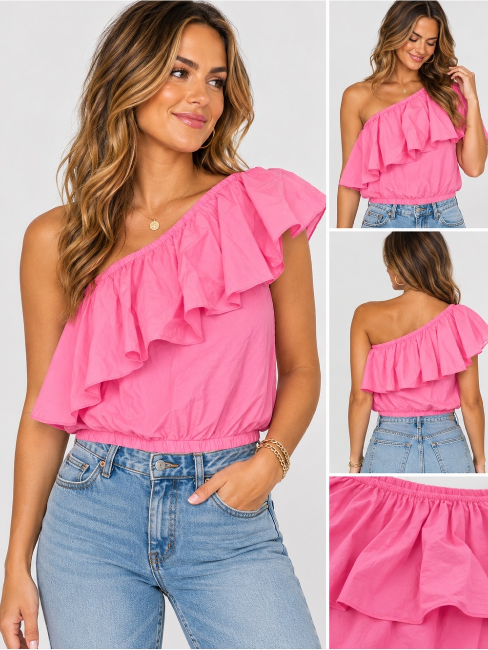 NWT A New Day Pink One Shoulder Ruffle Top 🩷